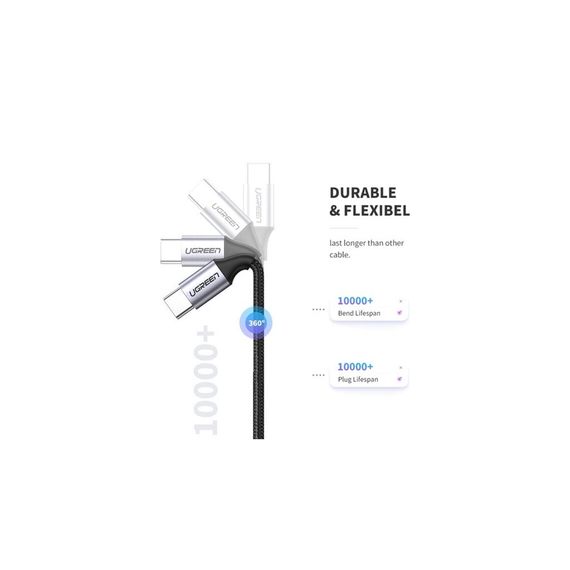 Дата кабель USB-C to USB-C 2.0m US261 18W Round Cable Nickel Plating Aluminum Shell Black Ugreen (50152) | Зображення 4