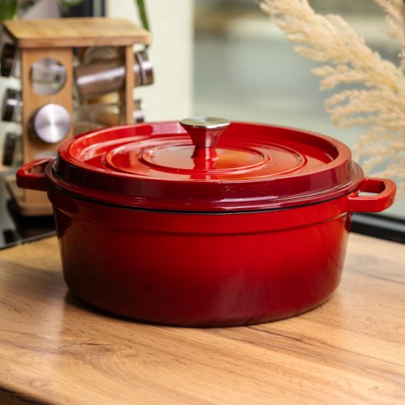 Кокотниця чавунна емальована 7,5 л, червоний Yiwu HP-FLG-7 RED | Зображення 1