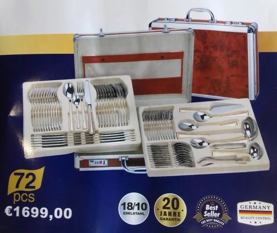 Набір столових приладів Bachmayer BM-7285 72 предмети в подарунковій валізі на 12 персон ложки, вилки, ножі | Зображення 8