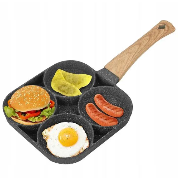 Антипригарная сковорода на 4 отделения для блинов и яичницы / Порционная сковорода для жарки яиц / Кухонная сковорода | Зображення 2