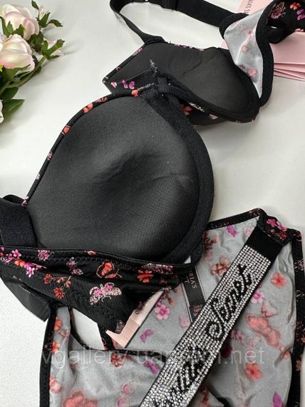 Комплект жіночої спідньої білизни Victoria's Secret чорний з квітами | Зображення 2