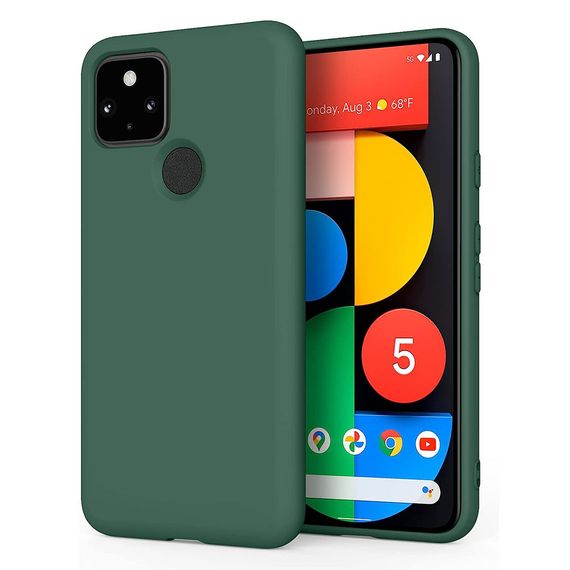 Силиконовый чехол для Google Pixel 5 темно-зеленый c микрофиброй Soft touch