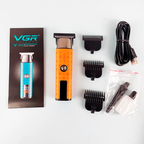 Триммер для стрижки аккумуляторный VGR V-943 ORANGE, 3 насадки, LED дисплей | Зображення 3