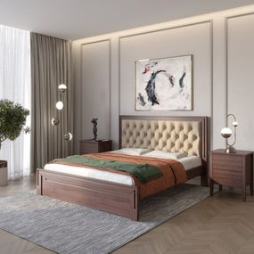 Полуторне дерев&#039;яне ліжко Mebigrand Торонто Т3 Горіх темний/Аляска 23 (бежевий) 120х190 см (MBG-7798)