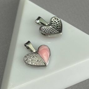 Підвіска Серце з кристалами та емаллю 14 мм родій, - сталь, рожевий