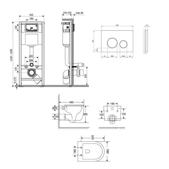 Готовое решение Qtap для ванной комнаты: подвесной унитаз Taurus Ultra Quiet 485×360×350 + комплект инсталляции Nest 4 в 1 | Зображення 1