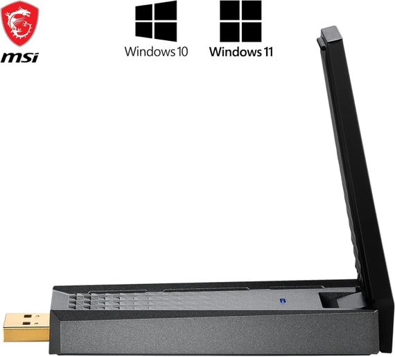 Адаптер Wi-Fi 6 MSI AX1800, мережева карта WLAN до 1800 Мбіт/с, USB 3.2 Gen 1 Type-A, MU-MIMO з антеною та підставкою,  WPA3 | Зображення 1