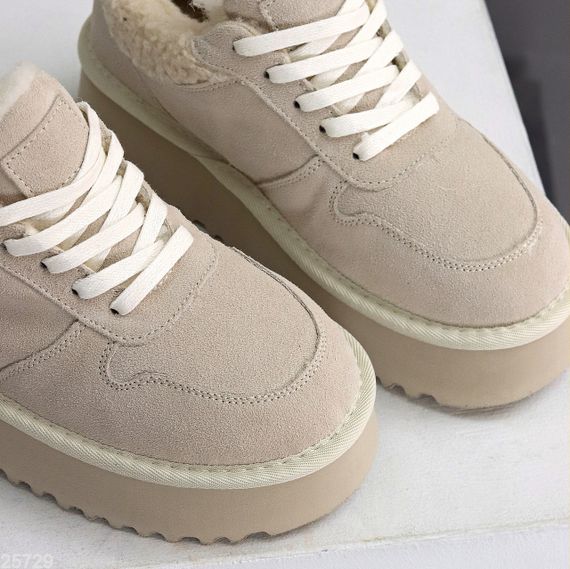 Светлые бежевые кроссовки угги натуральная замша + мех Тедди | Зображення 8