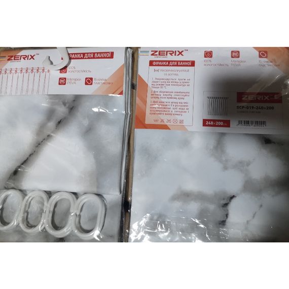 Шторка для ванної ZERIX SCP-019-240x200 з PEVA (поліетиленвінілацетату) (Візерунок "Мармур") (ZX6092) | Зображення 1