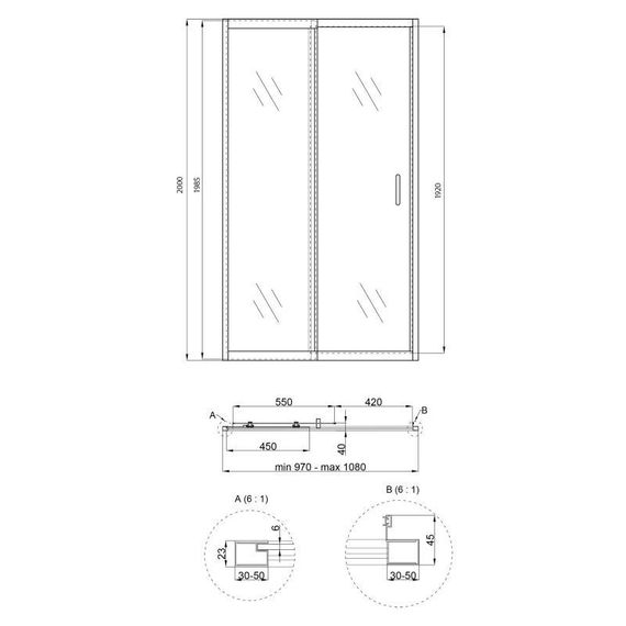 Душові двері в нішу Qtap Taurus CRM201-11.C6 97-108x200 см, скло Clear 6 мм, покриття CalcLess | Зображення 1