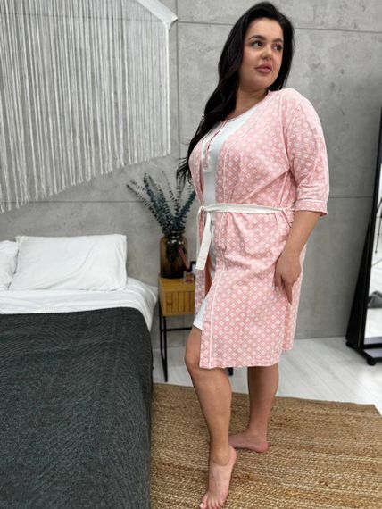 Піжамний персиковий комплект: халат + нічна сорочка  PLUS SIZE | Зображення 5