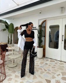 Женские гипюровые летние брюки с шортиками IP731 цвет черный, размер L/XL