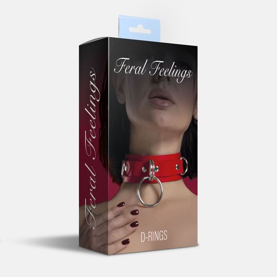 Нашийник для фіксації з натуральної шкіри Feral Feelings - D-Rings Red | Зображення 1