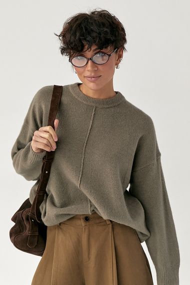 В'язана вільна кофта з декоративним швом - кавовий цвет, ONE SIZE (є розміри) | Зображення 4