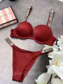 Жіночий комплект спідньої білизни Victoria's Secret зі стразами великих розмірів (85Д-90Д) Бордовий, 80C