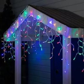 Різнокольоровий Новорічна святкова гірлянда бахрома 120 Led прозорий провід 3х0.5 м