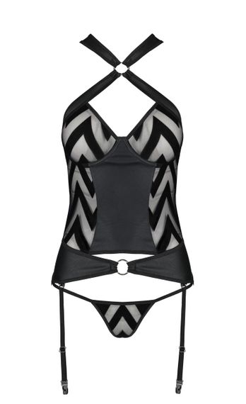 Корсет з геометричним орнаментом та стрінги HIMA CORSET black S/M - Passion Sex Aura | Зображення 2
