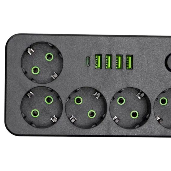 Мережевий фільтр-подовжувач 5 розеток 4xUSB-A 1xUSB-C 5м чорний HP-5-52 | Зображення 2