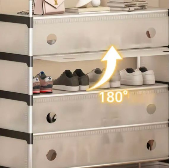 NEW Железная вешалка для одежды + подставка для обуви, 2 в одном, 4 полки  Бежевая | Зображення 2