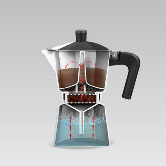 Кавоварка гейзерна 150мл (3 порції) алюмінієва MR-1666-3-BROWN Espresso Moka Maestro | Зображення 3