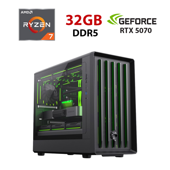 Ігровий ПК Monstr Claw 360 BK Tower / AMD Ryzen 7 8700F (8 (16) ядер по 4,1 - 5,0 ГГц) / 32 ГБ DDR5 / 2000 ГБ SSD / nVidia GeForce RTX 5070, 12 ГБ GDDR7, 192-bit