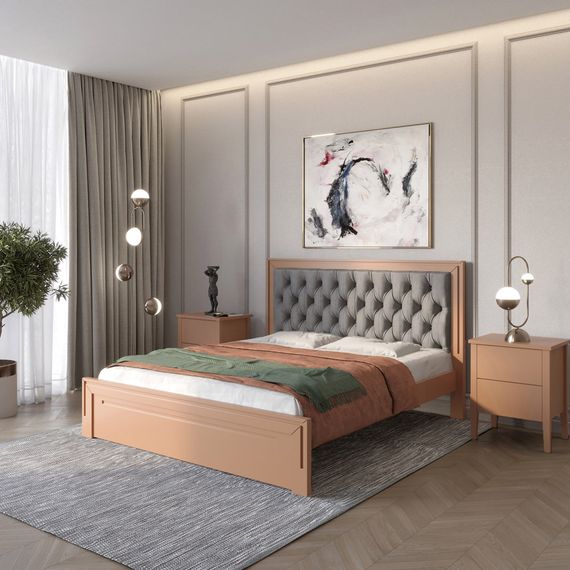 Полуторне дерев'яне ліжко Mebigrand Торонто Т3 Коричневий (RAL8025)/Аляска 93 (сірий) 120х200 см (MBG-8079)