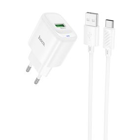 МЗП Hoco C140A Smart QC3.0 18W (1USB-A) + кабель USB to Type-C White