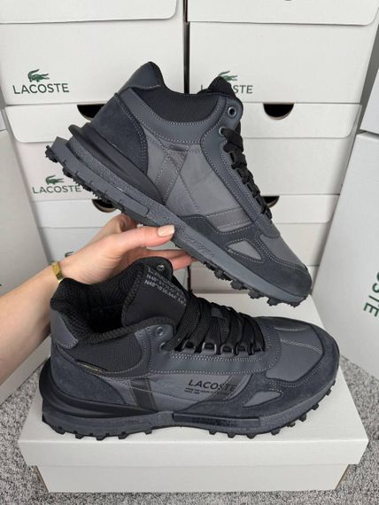 Зимние Мужские кроссовки New Lacoste Elite Active High Fur Dark Grey (топ качество) A4866