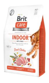Корм Brit Care Cat Grain Free Indoor Anti-Stress сухой с курицей для снижения уровня стресса у домашних кошек 2 кг