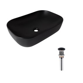 Комплект Qtap Robin: Раковина накладна прамокутна 600x390x150 мм Matt Black + Донний клапан PU03