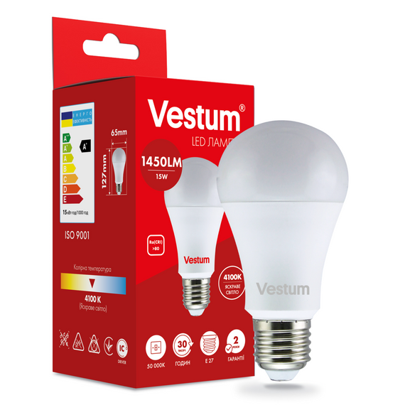Світлодіодна лампа Vestum A65 15W 4100K 220V E27 1-VS-1101 | Зображення 2