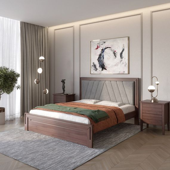 Двоспальне дерев'яне ліжко Mebigrand Торонто Т2 Горіх темний/Аляска 93 (сірий) 180х200 см (MBG-10038)