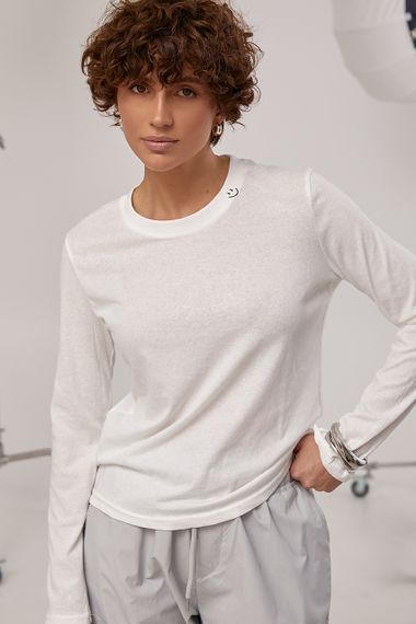 Напівпрозорий лонгслів із вишитим смайлом - молочний цвет, ONE SIZE (є розміри) | Зображення 2