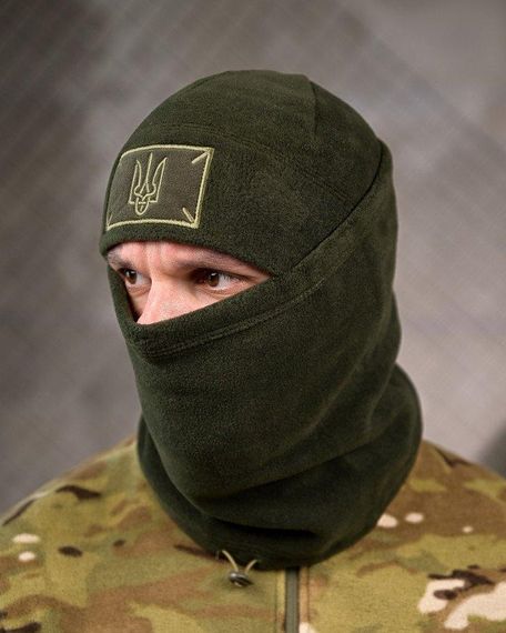 Комплект шапка та баф флісовий набір зимовий головний убір з бафом теплий чоловічий зимовий комплект олива | Зображення 1