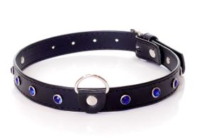 Нашийник зі штучної шкіри з кристалами Fetish Boss Series - Collar Navy Blue Crystal, BS3300118 sexstyle