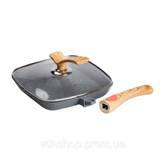 Алюмінієва сковорода-гриль 24 см зі скляною кришкою Квадрат сірий MGC HP-4-461G | Зображення 4