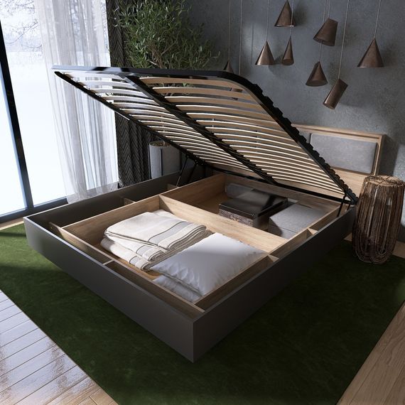 Ліжко двоспальне з підйомним механізмом Еверест Сіті-1400 200,5х148,8х82,6 см Дуб сонома/Графіт (EVR-071092) | Зображення 9