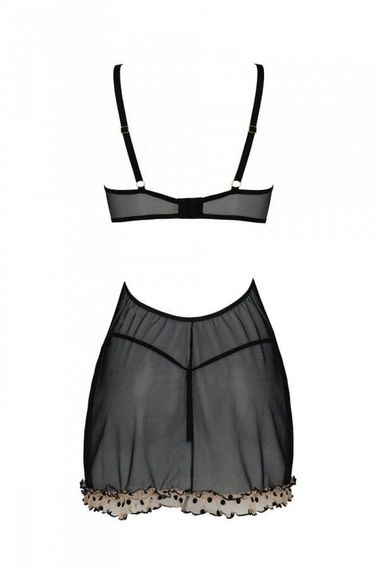 Сорочка Passion MARINA CHEMISE Чорно-бежева 2XL/3XL | Зображення 3