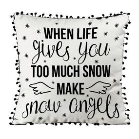 Подушка из мешковины с помпонами When life giwes you too much snow make snow angels 45x45 см (45PHBP_21NG001)
