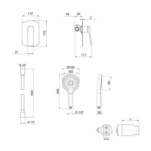 Акційний набір Qtap: Змішувач для душу Slavonice QTSLA267BLM45903+Лейка Rucni QTRUCA120O3KBB+Шланг Hadice | Зображення 1