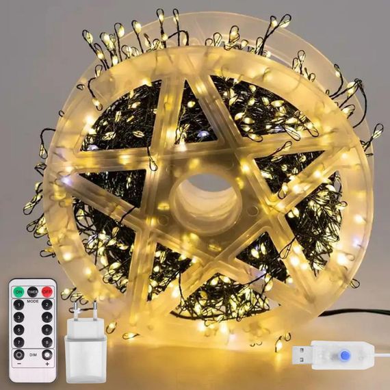 Гірлянда Роса мішура на зеленому дроті 20 метрів 600 LED на пульті Тепло Біла (47722-711_402) | Зображення 2