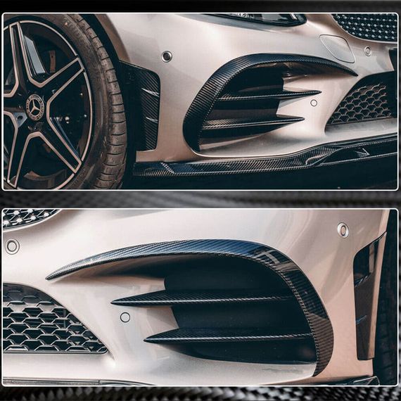 Накладки на Передний Бампер V2 (для C43 AMG 2019-2021, Карбон) для Mercedes C-сlass W205 | Зображення 4