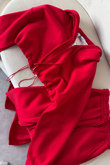 Спортивний костюм з коротким худі та прямими штанами - червоний цвет, M (є розміри)