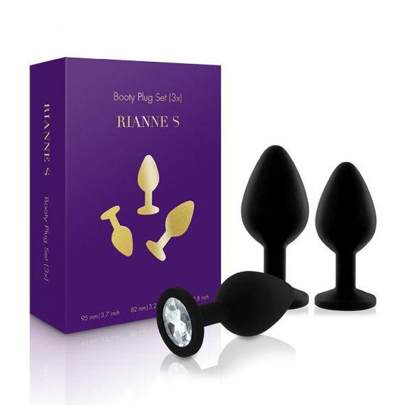 Набор анальных пробок с кристаллом Rianne S: Booty Plug Set Black, диаметр 2,7см, 3,5см, 4,1см Sex Aura