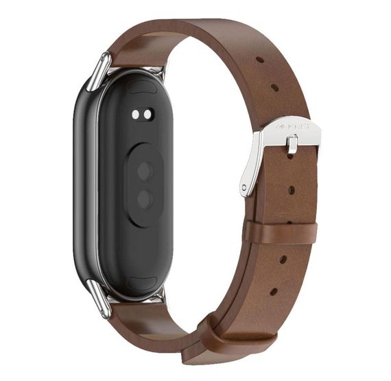 Кожаный ремешок Mijobs для фитнес браслета Xiaomi Mi Smart Band 8 - Brown&Silver | Зображення 1
