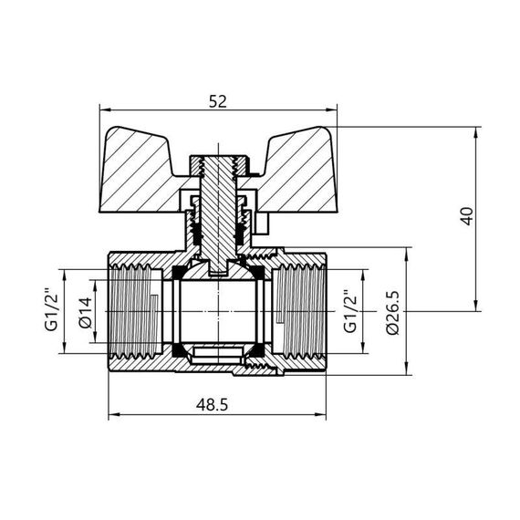 Кран кульовий Thermo Alliance Standart 1/2" ВР для газу (метелик) SD602NG15PN40 | Зображення 1