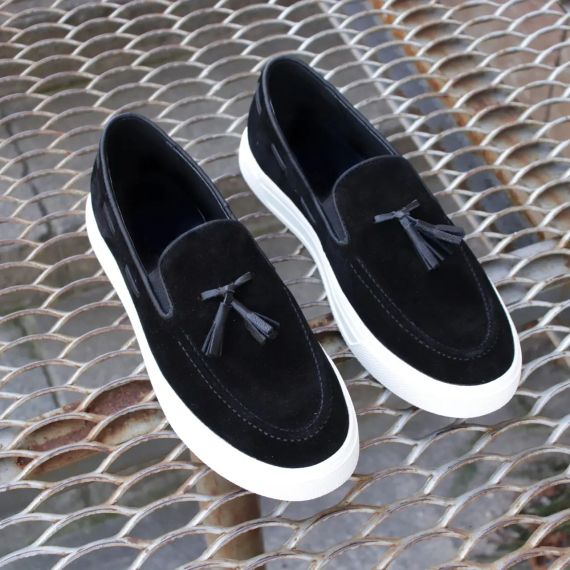 Стильные мужские лоферы из черной замши 42 размер | Зображення 1