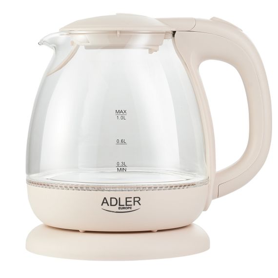 Електрочайник скляний Adler AD 1283 капучино 1 л, 1100 Вт, з підсвіткою | Зображення 1