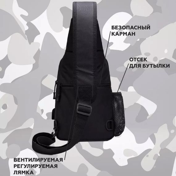 Мужская тактическая сумка, большая укрепленная сумка-слинг через плечо черная | Зображення 4