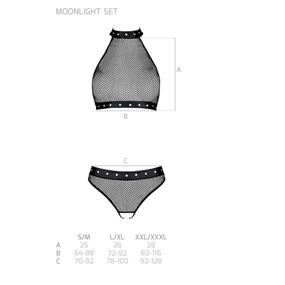 Білизна з відкритим доступом Passion MOONLIGHT SET XXL/XXXL black, топ, стрінги | Зображення 4